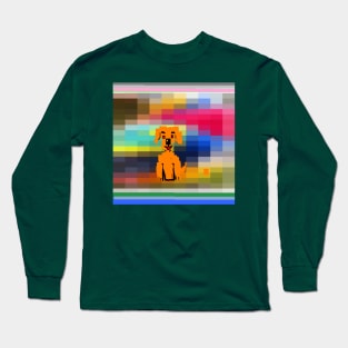 Pixel Dog Art Design on Green Background Long Sleeve T-Shirt